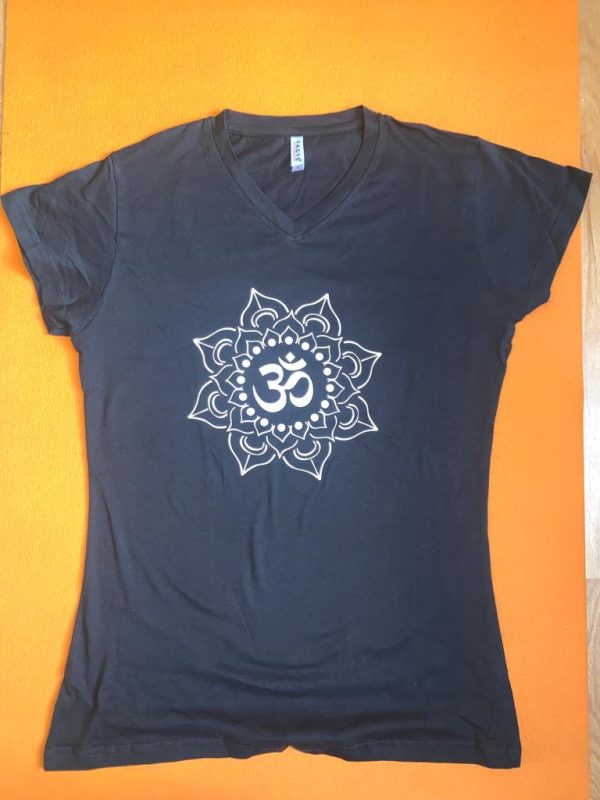 White Om T Shirt Ladies Black