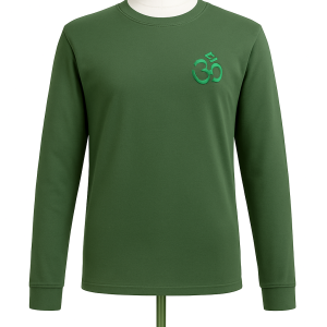 Long Sleeve T shirt Green with Embroidered Om design