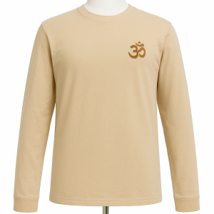 Long Sleeve T shirt Cream with Embroidered Om design