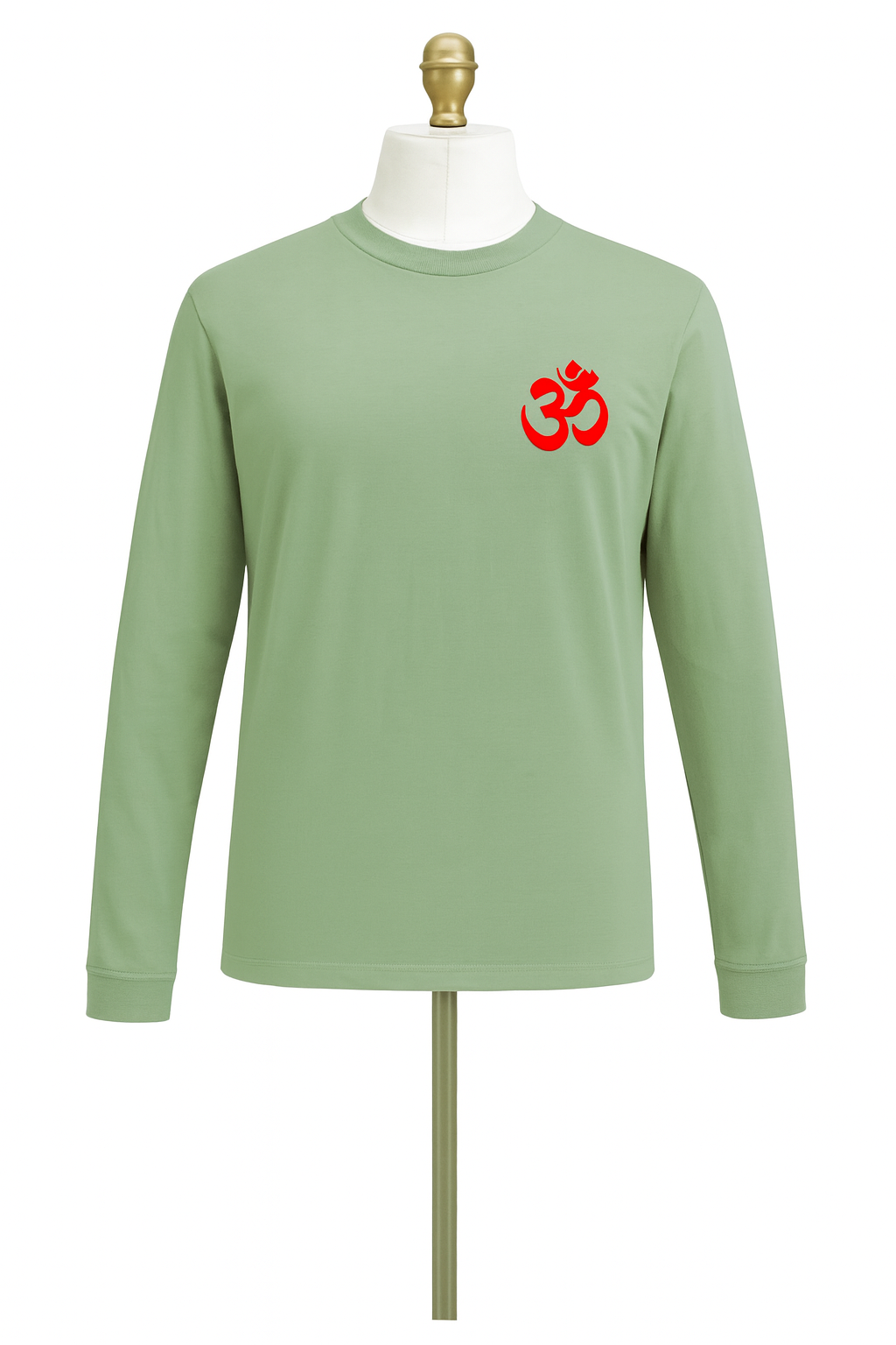 Long Sleeve T shirt Light Green with Embroidered Om design