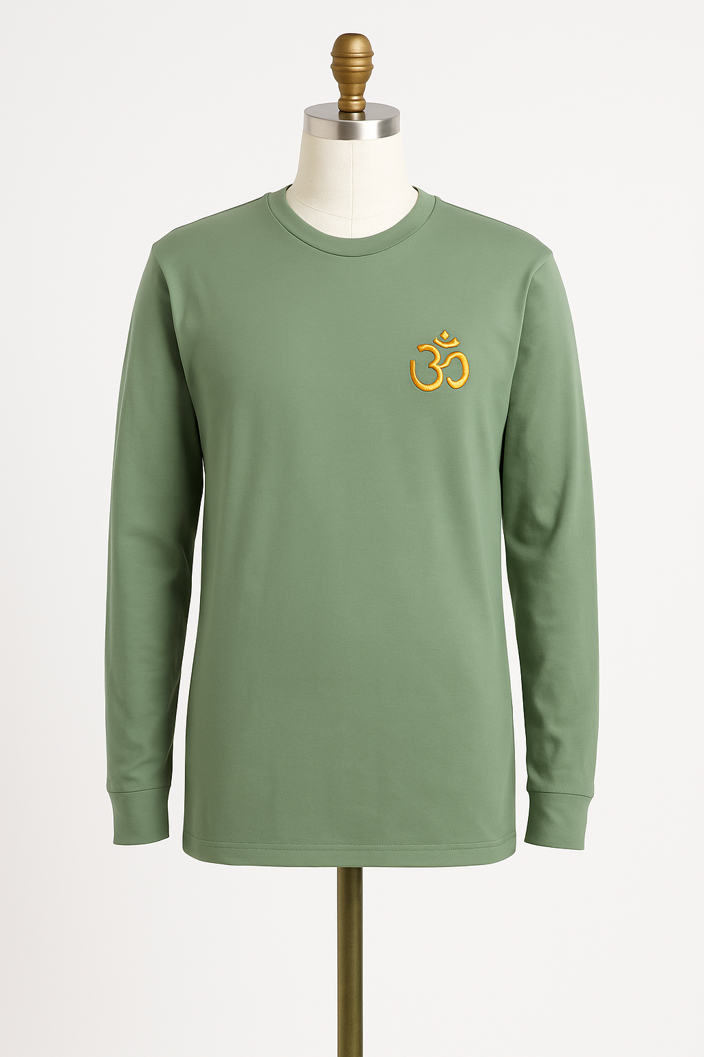 Long Sleeve T shirt Light Green with Embroidered Om design - Image 3